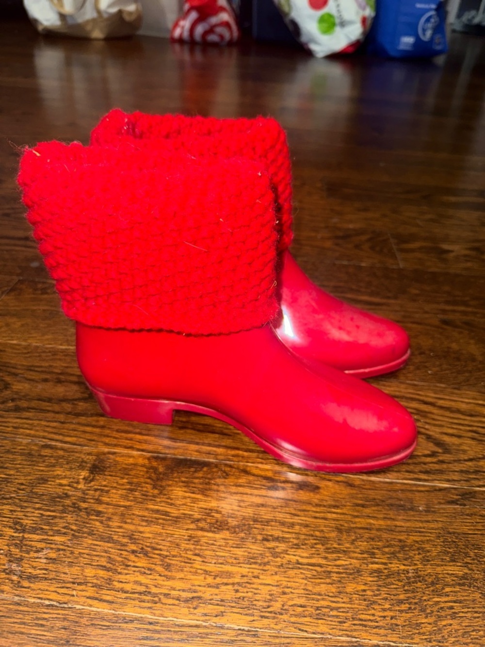 Melissa  red rubber jelly knit sock ankle rain boots size 7